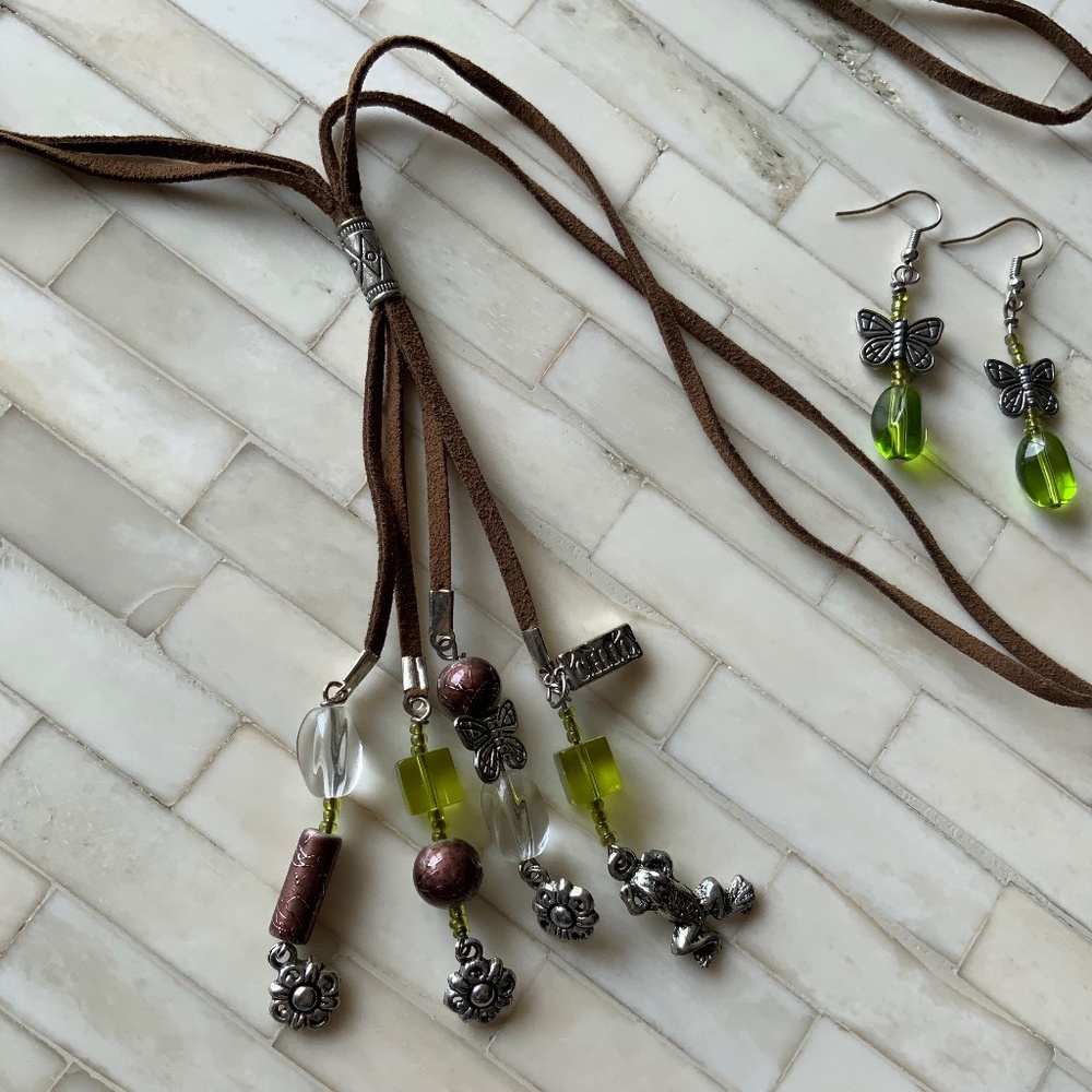 Women’s Bohemian Handcrafted Jewelry set Necklace & Earrings with Butterflies